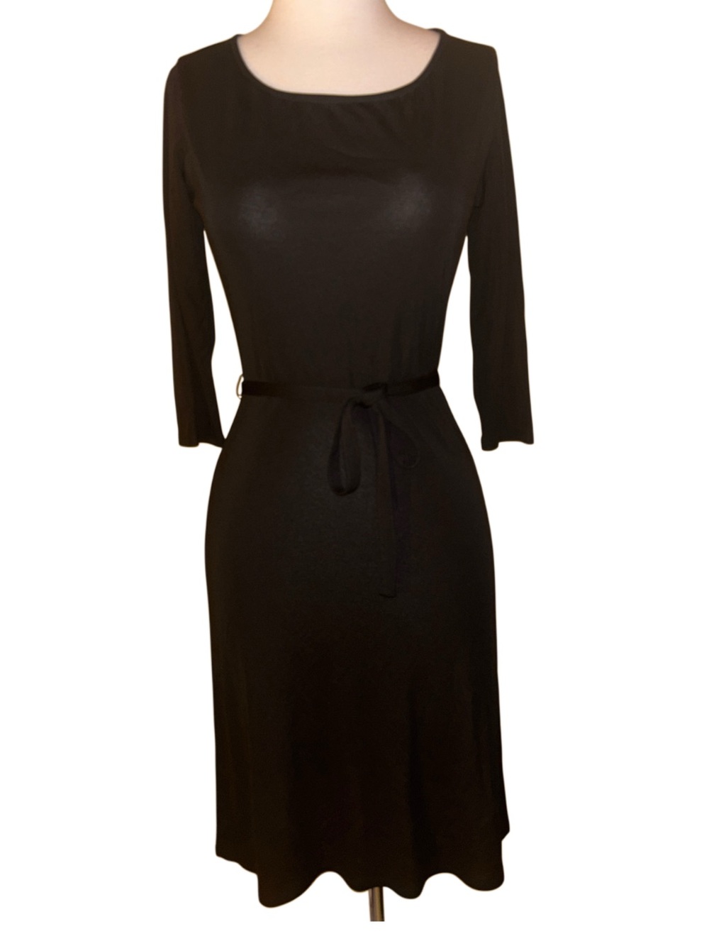 LOFT Black Long-Sleeve Belted Sheath Dress